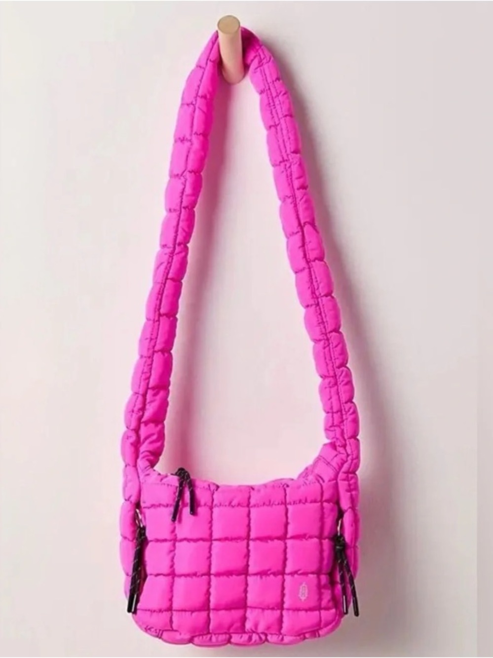New FP Movement Free People Candy Pink Quilted Puffer Shoulder Bag Purse